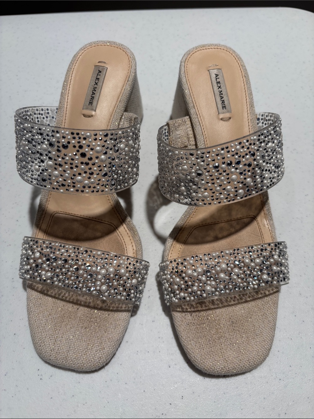 Alex Marie Beaded Pearl Embellished Sandals in Nude